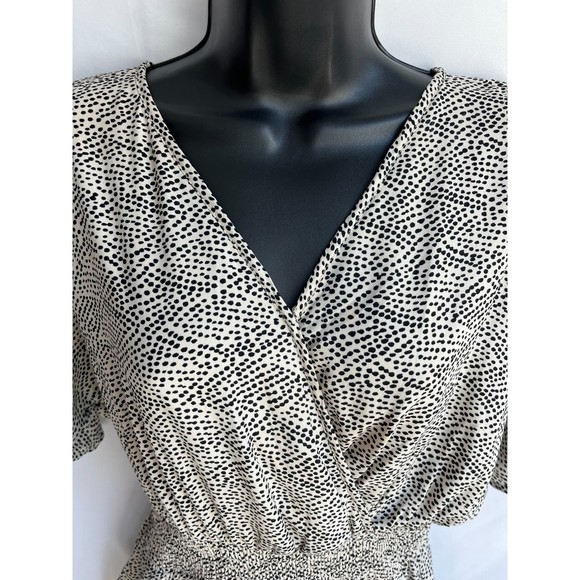 Japna Wide Leg Jumpsuit V Neck Animal Print Sz L Smocked Waist Surplice Boho - Picture 2 of 12